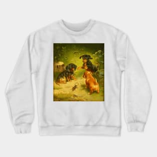 Dachshund Puppies at Play (circa 1900) by Carl Reichert Crewneck Sweatshirt